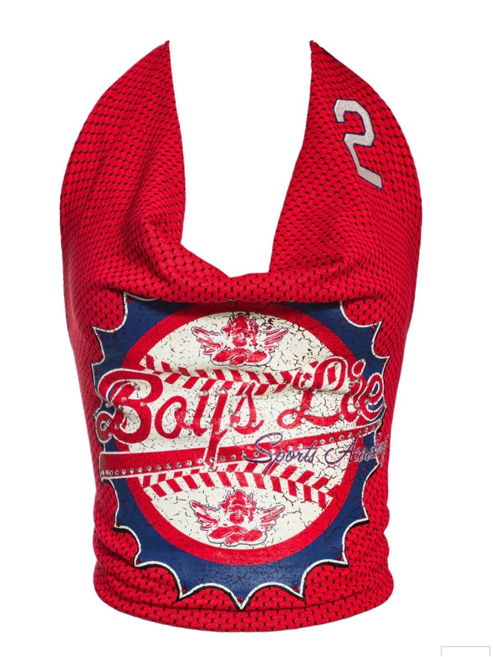 Boys Lie Red Mesh Bandana Halter Top with Navy & White Graphic